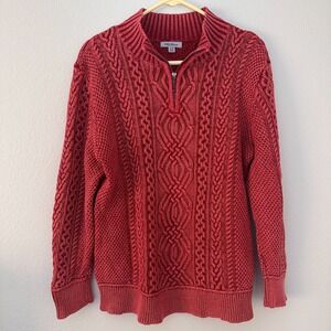 PBJ Blues‎ Women L- XL TG Sweater Ramie Red Cable Knit Pullover Long Sleeve